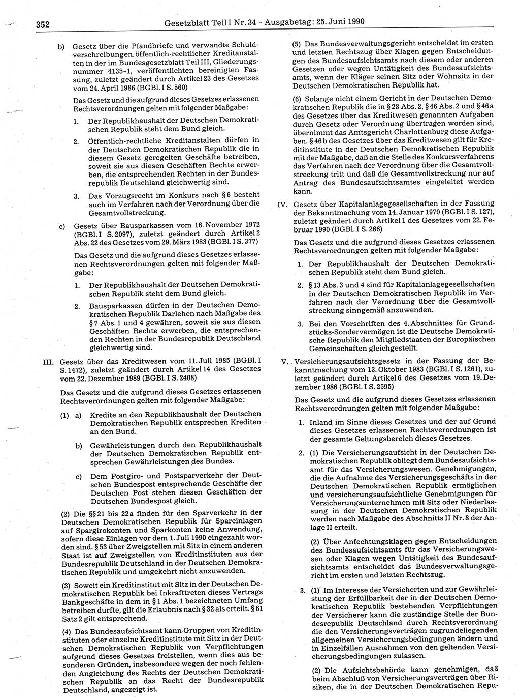 Gesetzblatt (GBl.) der Deutschen Demokratischen Republik (DDR) Teil Ⅰ 1990, Seite 352 (GBl. DDR Ⅰ 1990, S. 352)
