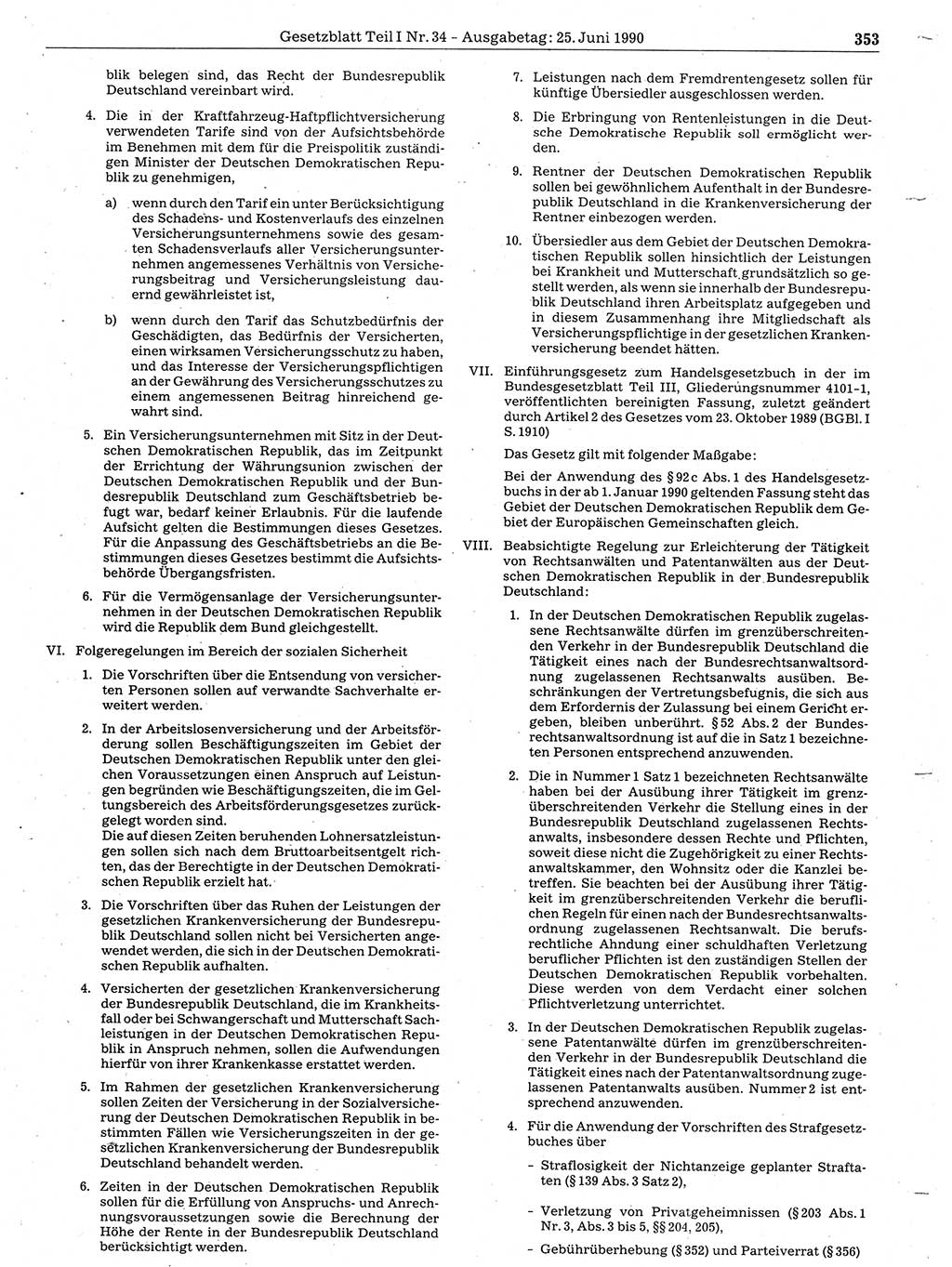 Gesetzblatt (GBl.) der Deutschen Demokratischen Republik (DDR) Teil Ⅰ 1990, Seite 353 (GBl. DDR Ⅰ 1990, S. 353)