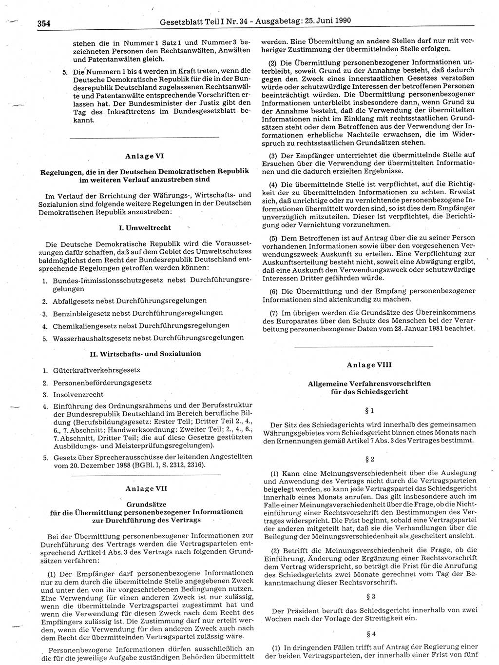 Gesetzblatt (GBl.) der Deutschen Demokratischen Republik (DDR) Teil Ⅰ 1990, Seite 354 (GBl. DDR Ⅰ 1990, S. 354)