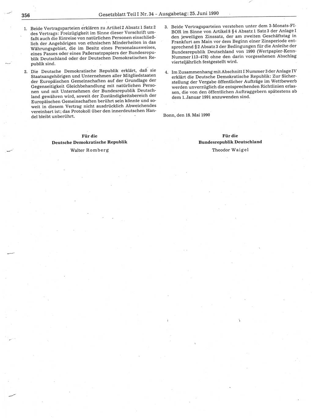 Gesetzblatt (GBl.) der Deutschen Demokratischen Republik (DDR) Teil Ⅰ 1990, Seite 356 (GBl. DDR Ⅰ 1990, S. 356)