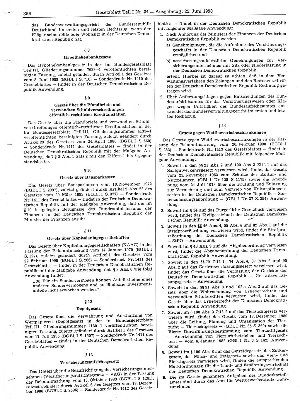 Gesetzblatt (GBl.) der Deutschen Demokratischen Republik (DDR) Teil Ⅰ 1990, Seite 358 (GBl. DDR Ⅰ 1990, S. 358)