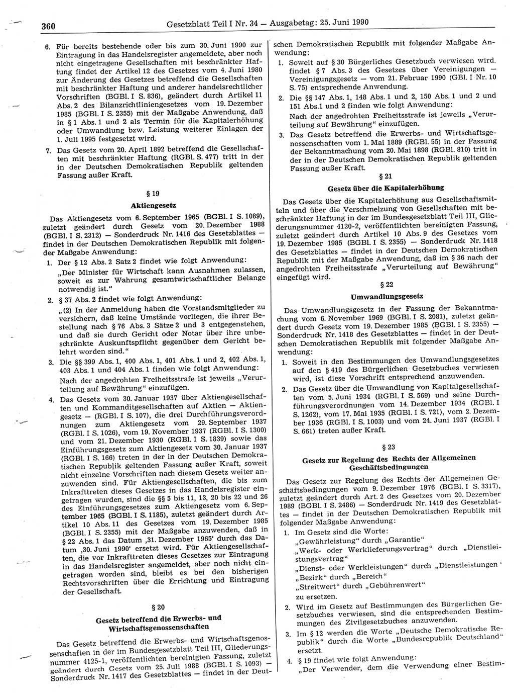 Gesetzblatt (GBl.) der Deutschen Demokratischen Republik (DDR) Teil Ⅰ 1990, Seite 360 (GBl. DDR Ⅰ 1990, S. 360)