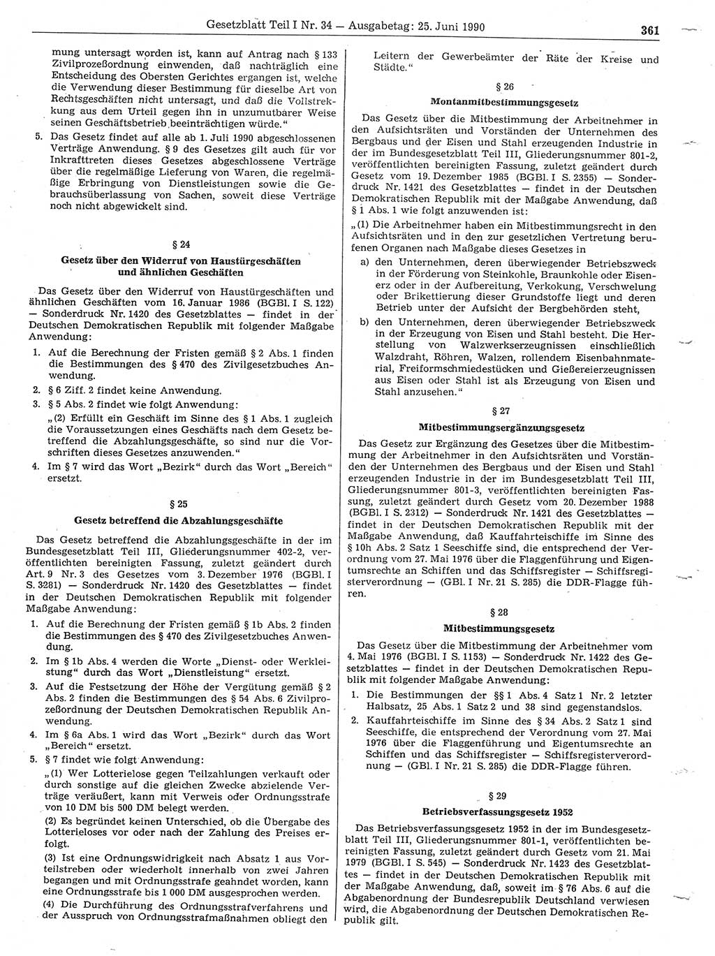 Gesetzblatt (GBl.) der Deutschen Demokratischen Republik (DDR) Teil Ⅰ 1990, Seite 361 (GBl. DDR Ⅰ 1990, S. 361)