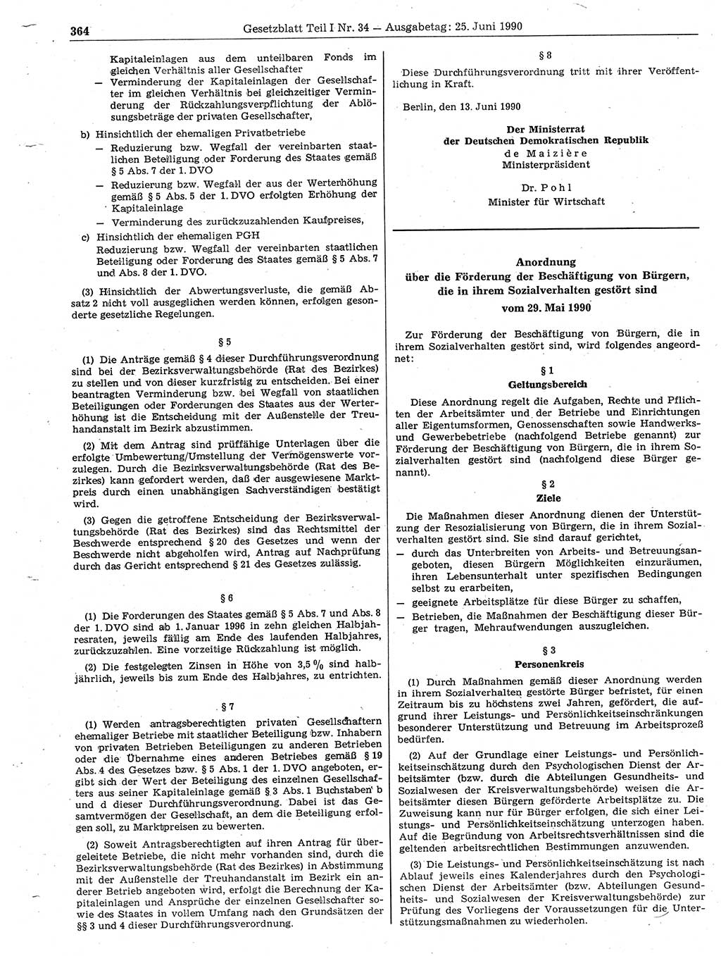 Gesetzblatt (GBl.) der Deutschen Demokratischen Republik (DDR) Teil Ⅰ 1990, Seite 364 (GBl. DDR Ⅰ 1990, S. 364)