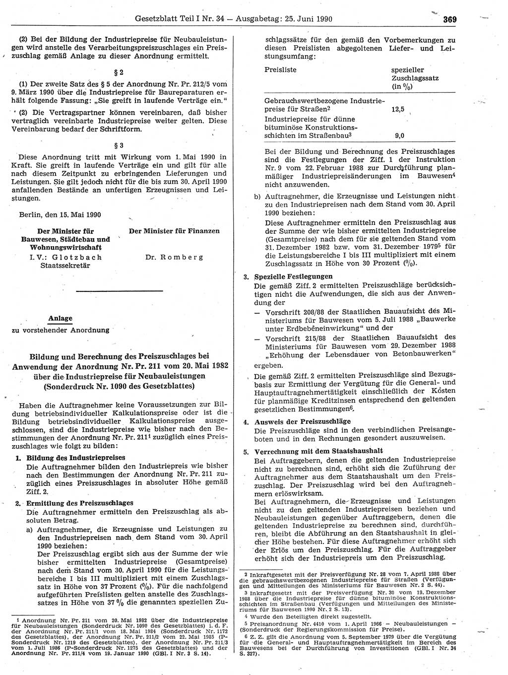 Gesetzblatt (GBl.) der Deutschen Demokratischen Republik (DDR) Teil Ⅰ 1990, Seite 369 (GBl. DDR Ⅰ 1990, S. 369)