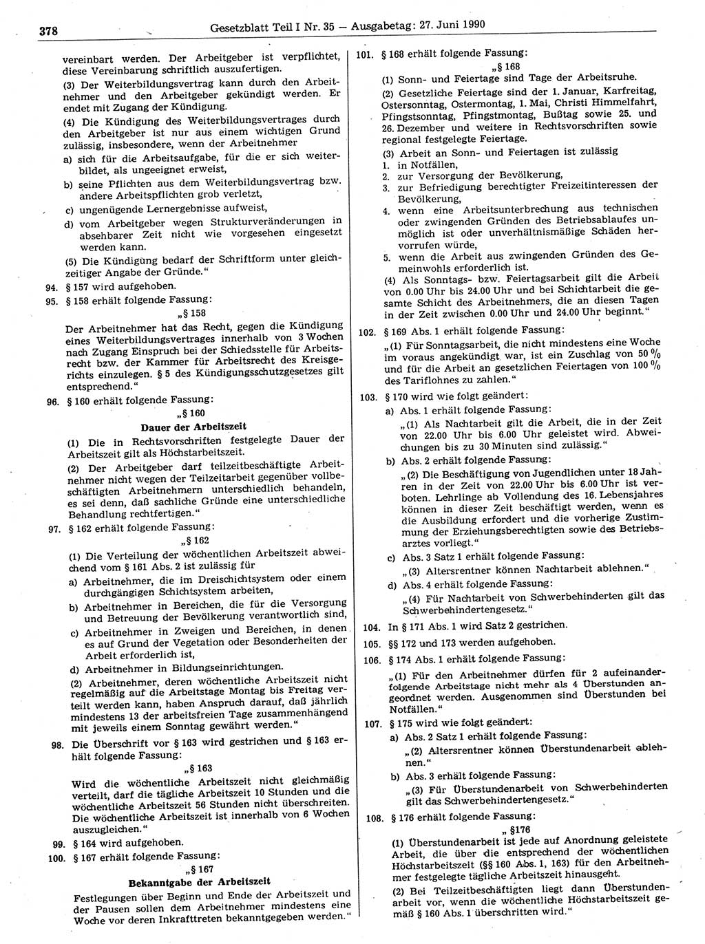Gesetzblatt (GBl.) der Deutschen Demokratischen Republik (DDR) Teil Ⅰ 1990, Seite 378 (GBl. DDR Ⅰ 1990, S. 378)