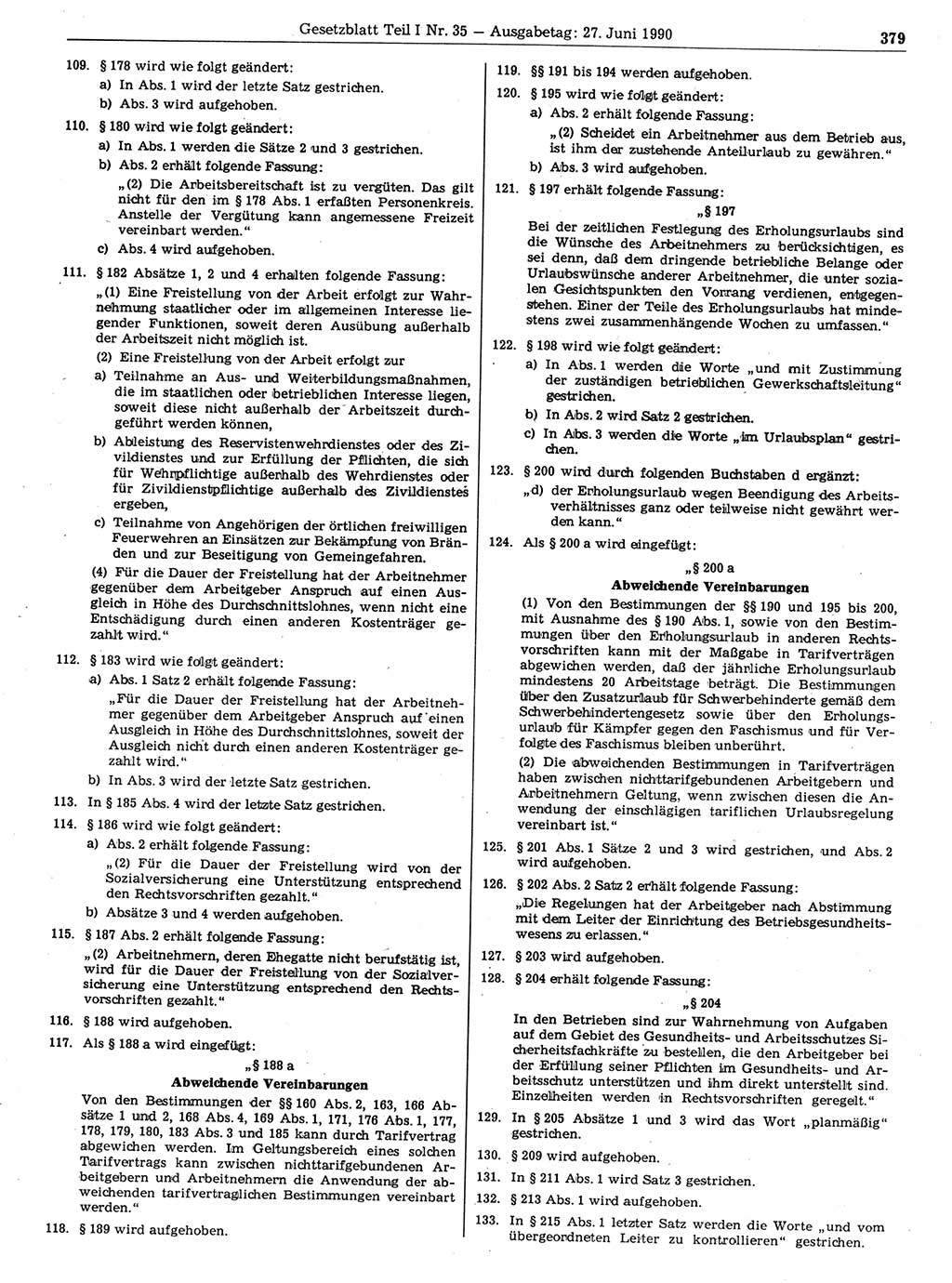Gesetzblatt (GBl.) der Deutschen Demokratischen Republik (DDR) Teil Ⅰ 1990, Seite 379 (GBl. DDR Ⅰ 1990, S. 379)