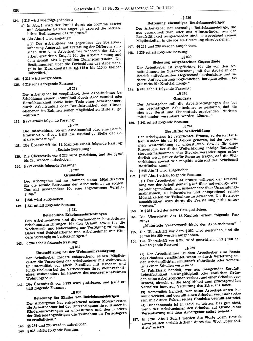 Gesetzblatt (GBl.) der Deutschen Demokratischen Republik (DDR) Teil Ⅰ 1990, Seite 380 (GBl. DDR Ⅰ 1990, S. 380)