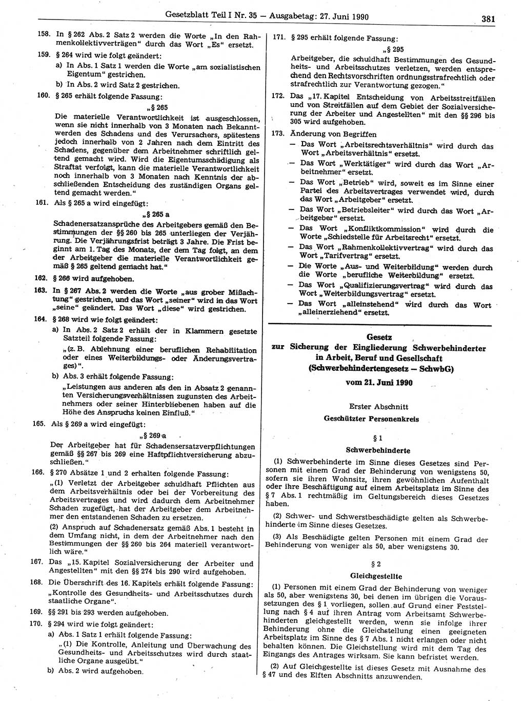 Gesetzblatt (GBl.) der Deutschen Demokratischen Republik (DDR) Teil Ⅰ 1990, Seite 381 (GBl. DDR Ⅰ 1990, S. 381)