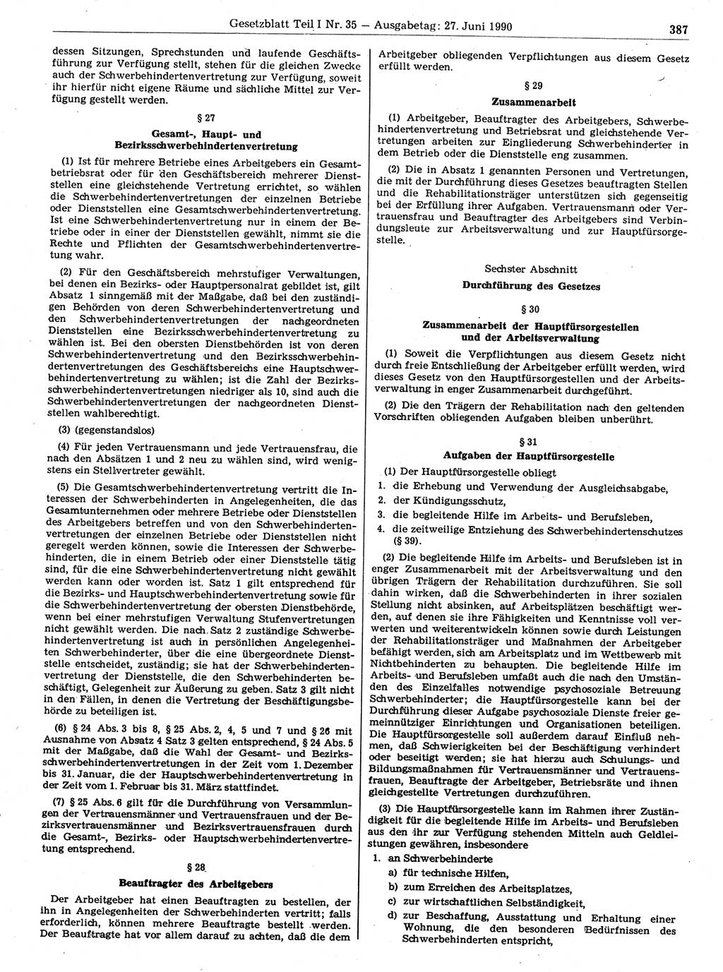 Gesetzblatt (GBl.) der Deutschen Demokratischen Republik (DDR) Teil Ⅰ 1990, Seite 387 (GBl. DDR Ⅰ 1990, S. 387)