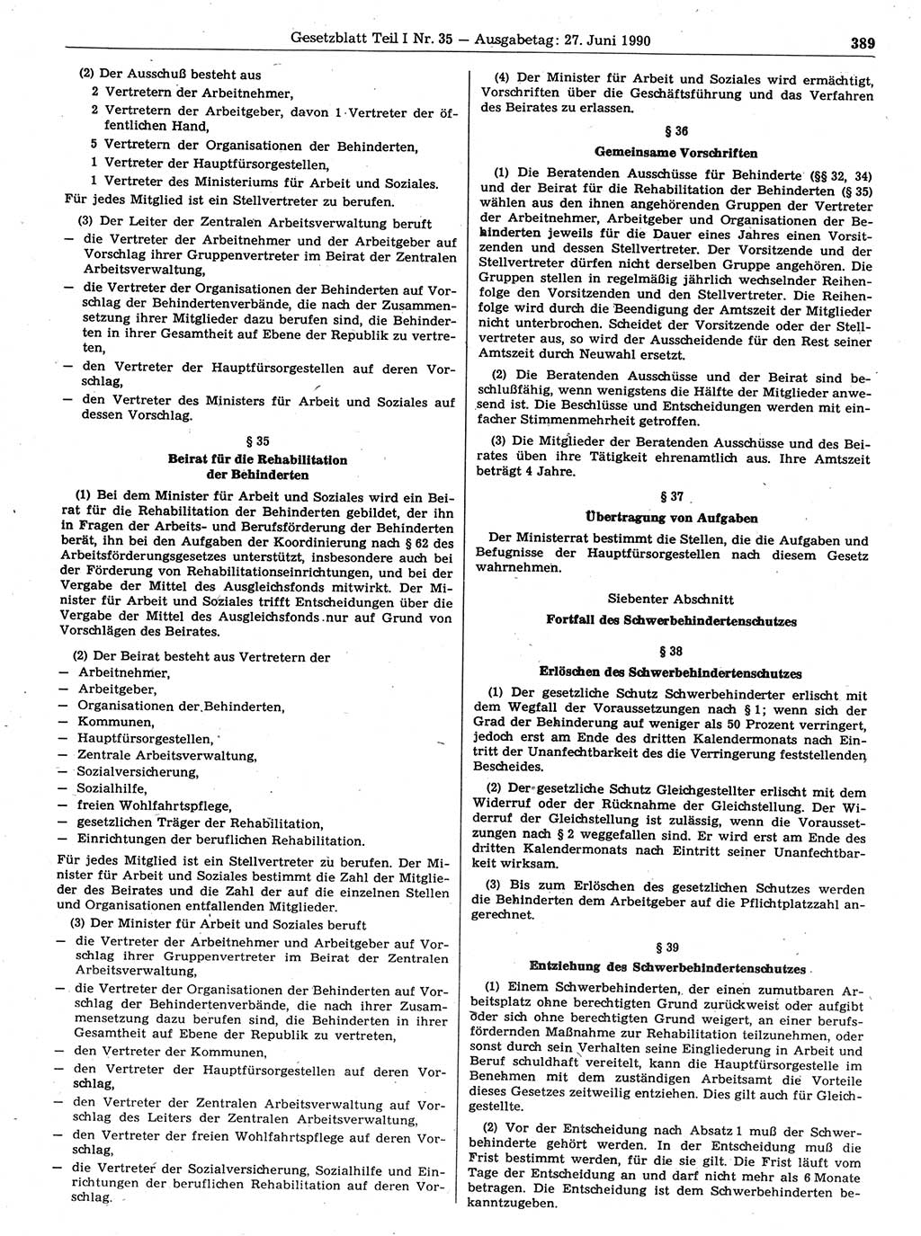 Gesetzblatt (GBl.) der Deutschen Demokratischen Republik (DDR) Teil Ⅰ 1990, Seite 389 (GBl. DDR Ⅰ 1990, S. 389)
