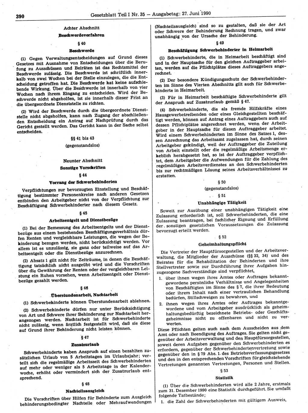Gesetzblatt (GBl.) der Deutschen Demokratischen Republik (DDR) Teil Ⅰ 1990, Seite 390 (GBl. DDR Ⅰ 1990, S. 390)