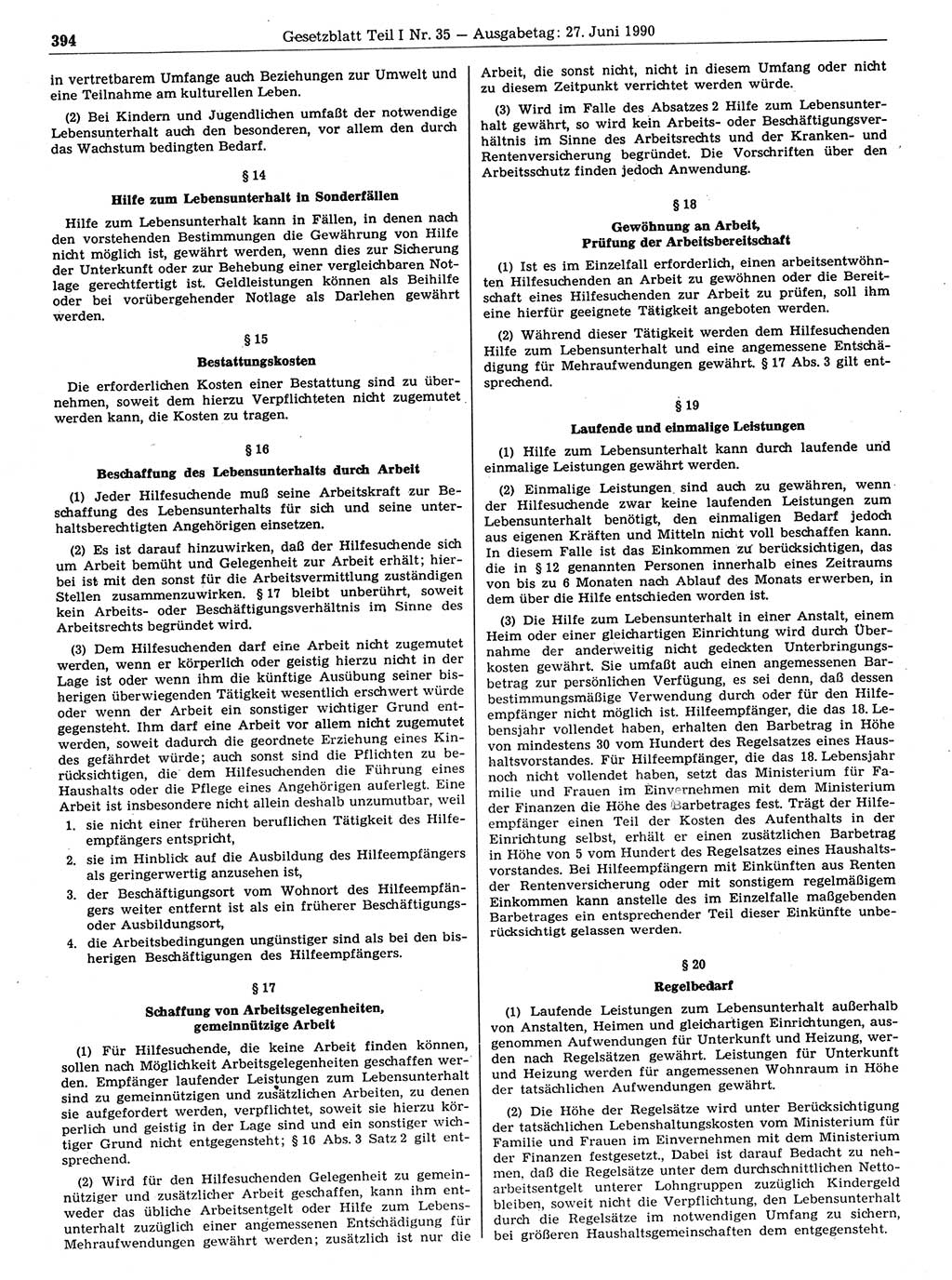 Gesetzblatt (GBl.) der Deutschen Demokratischen Republik (DDR) Teil Ⅰ 1990, Seite 394 (GBl. DDR Ⅰ 1990, S. 394)