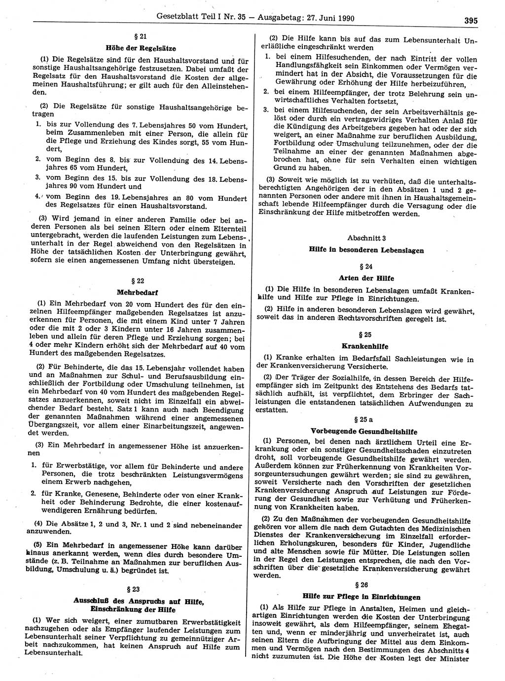 Gesetzblatt (GBl.) der Deutschen Demokratischen Republik (DDR) Teil Ⅰ 1990, Seite 395 (GBl. DDR Ⅰ 1990, S. 395)