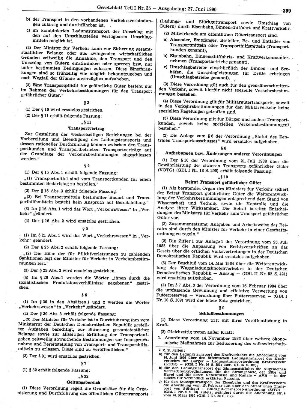 Gesetzblatt (GBl.) der Deutschen Demokratischen Republik (DDR) Teil Ⅰ 1990, Seite 399 (GBl. DDR Ⅰ 1990, S. 399)