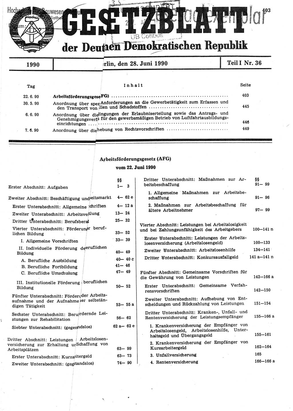 Gesetzblatt (GBl.) der Deutschen Demokratischen Republik (DDR) Teil Ⅰ 1990, Seite 403 (GBl. DDR Ⅰ 1990, S. 403)