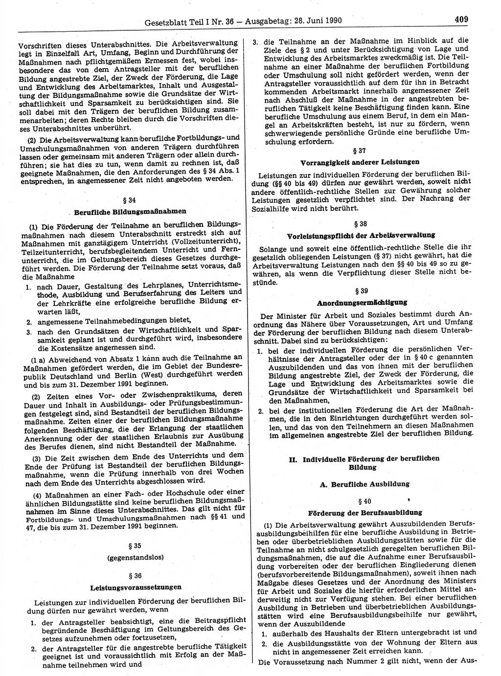 Gesetzblatt (GBl.) der Deutschen Demokratischen Republik (DDR) Teil Ⅰ 1990, Seite 409 (GBl. DDR Ⅰ 1990, S. 409)