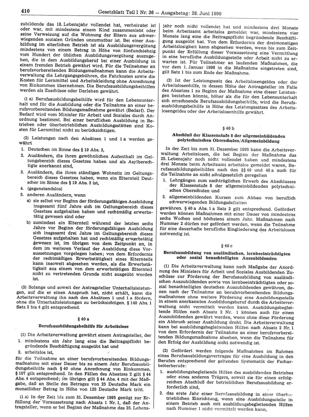 Gesetzblatt (GBl.) der Deutschen Demokratischen Republik (DDR) Teil Ⅰ 1990, Seite 410 (GBl. DDR Ⅰ 1990, S. 410)
