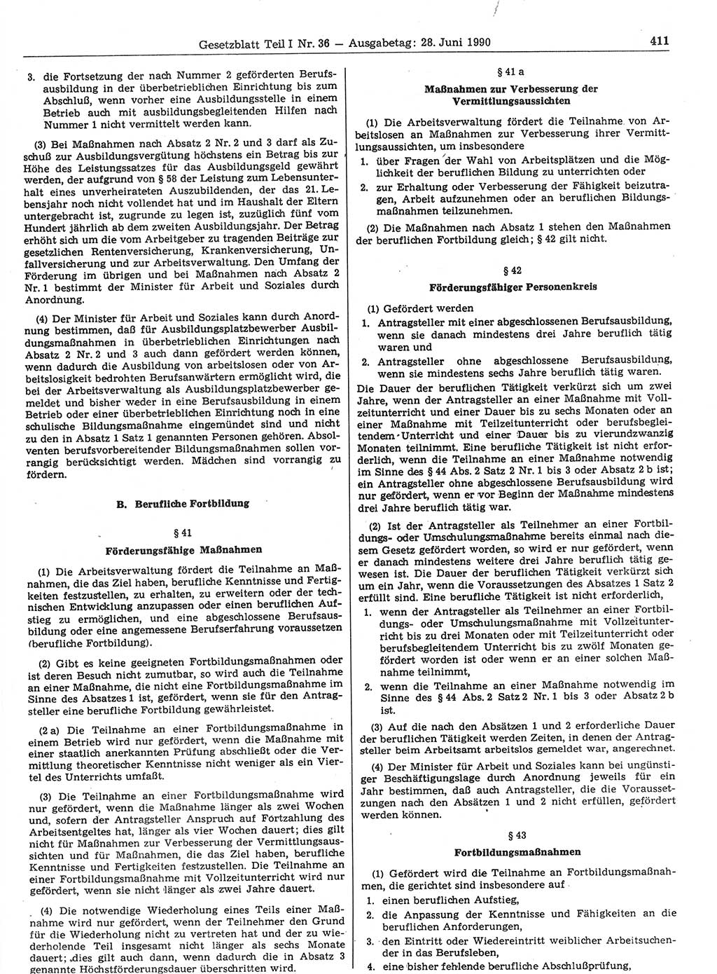 Gesetzblatt (GBl.) der Deutschen Demokratischen Republik (DDR) Teil Ⅰ 1990, Seite 411 (GBl. DDR Ⅰ 1990, S. 411)