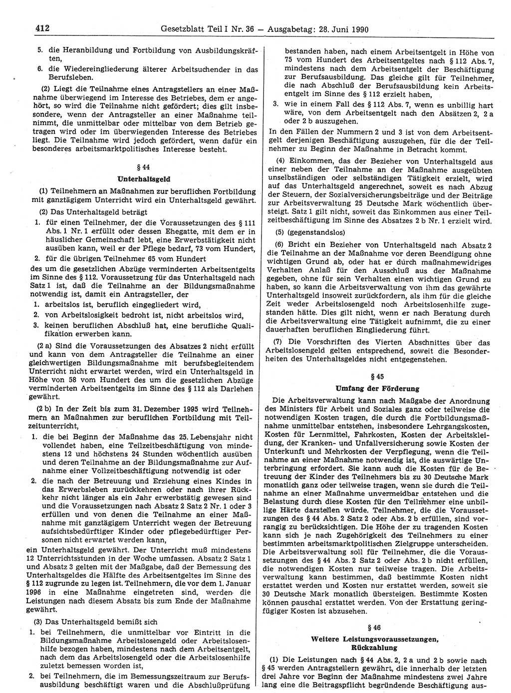 Gesetzblatt (GBl.) der Deutschen Demokratischen Republik (DDR) Teil Ⅰ 1990, Seite 412 (GBl. DDR Ⅰ 1990, S. 412)