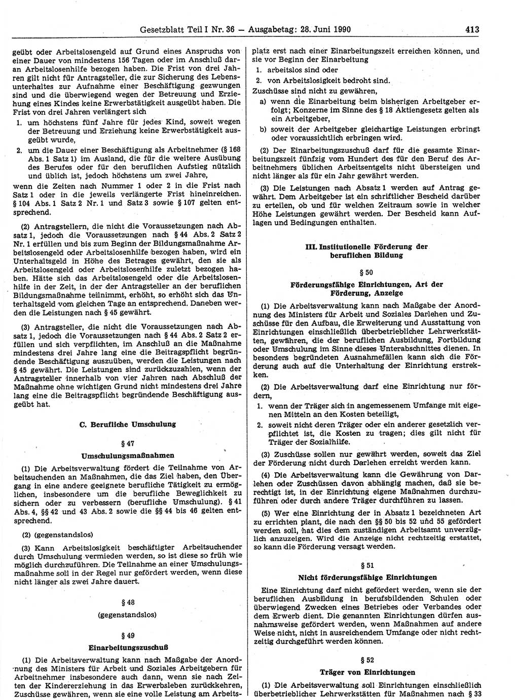 Gesetzblatt (GBl.) der Deutschen Demokratischen Republik (DDR) Teil Ⅰ 1990, Seite 413 (GBl. DDR Ⅰ 1990, S. 413)