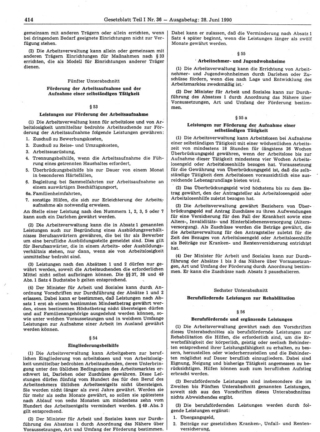 Gesetzblatt (GBl.) der Deutschen Demokratischen Republik (DDR) Teil Ⅰ 1990, Seite 414 (GBl. DDR Ⅰ 1990, S. 414)