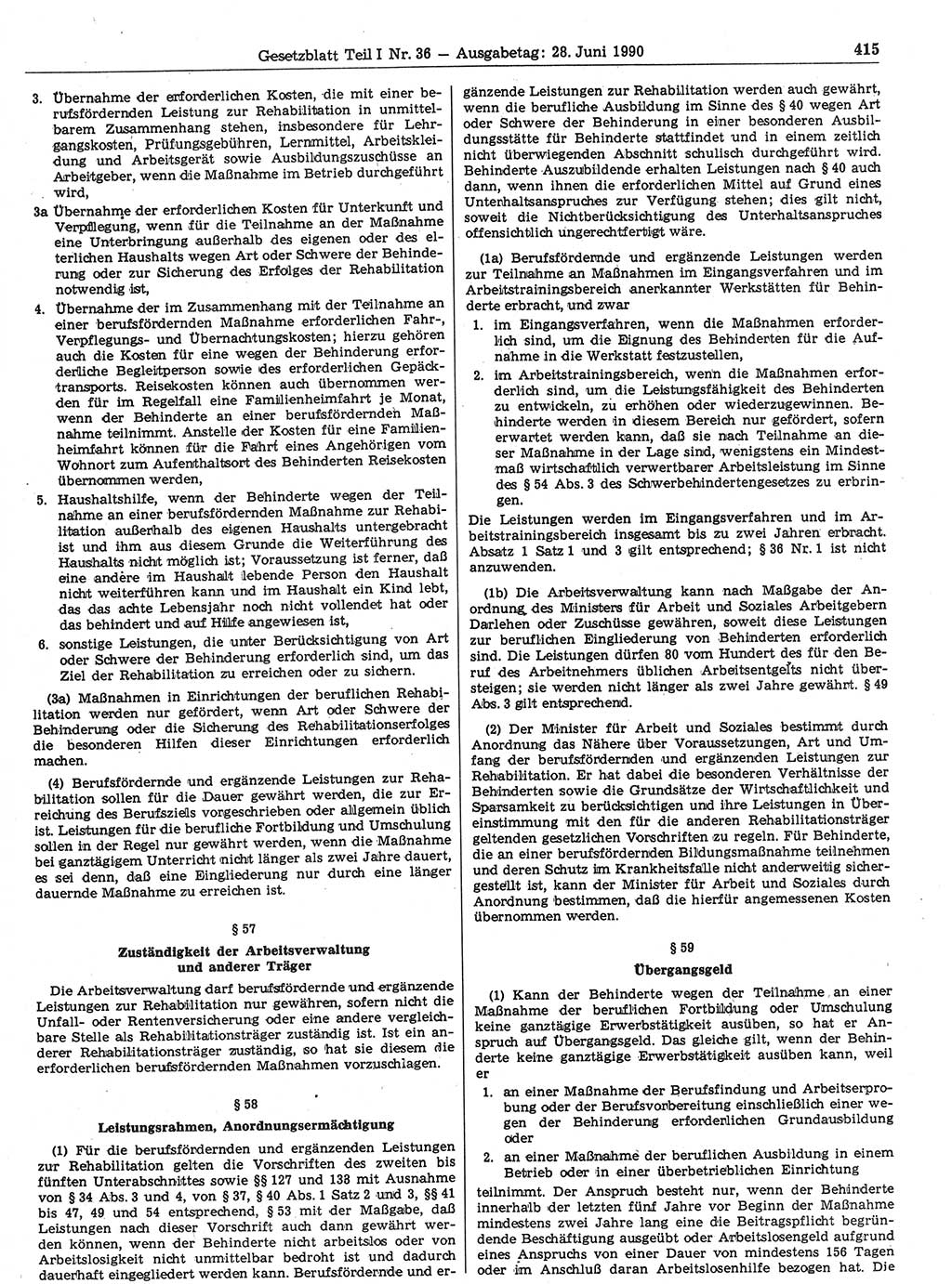 Gesetzblatt (GBl.) der Deutschen Demokratischen Republik (DDR) Teil Ⅰ 1990, Seite 415 (GBl. DDR Ⅰ 1990, S. 415)
