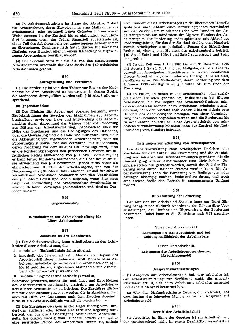 Gesetzblatt (GBl.) der Deutschen Demokratischen Republik (DDR) Teil Ⅰ 1990, Seite 420 (GBl. DDR Ⅰ 1990, S. 420)