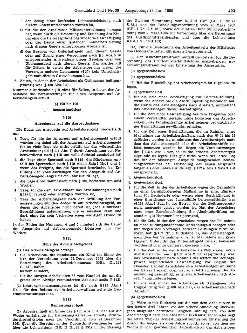 Gesetzblatt (GBl.) der Deutschen Demokratischen Republik (DDR) Teil Ⅰ 1990, Seite 423 (GBl. DDR Ⅰ 1990, S. 423)