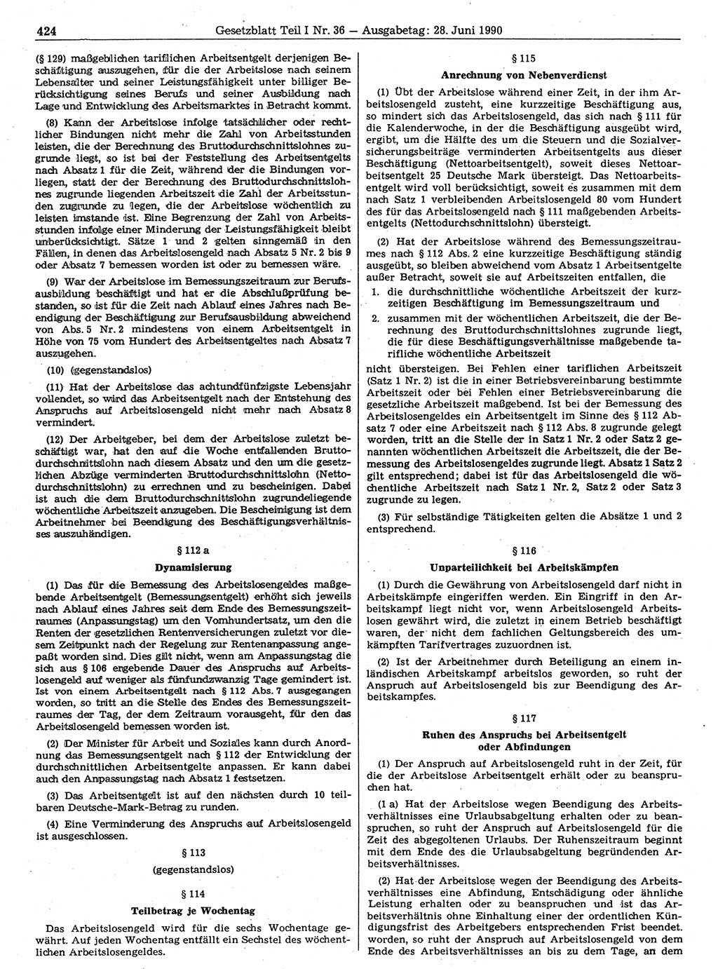 Gesetzblatt (GBl.) der Deutschen Demokratischen Republik (DDR) Teil Ⅰ 1990, Seite 424 (GBl. DDR Ⅰ 1990, S. 424)