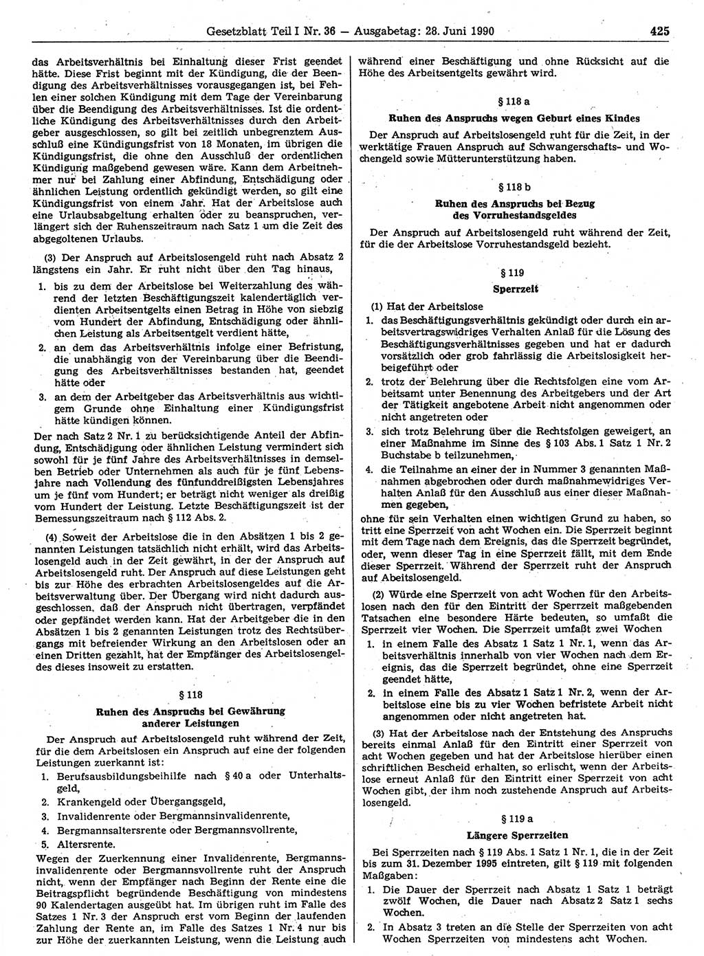 Gesetzblatt (GBl.) der Deutschen Demokratischen Republik (DDR) Teil Ⅰ 1990, Seite 425 (GBl. DDR Ⅰ 1990, S. 425)