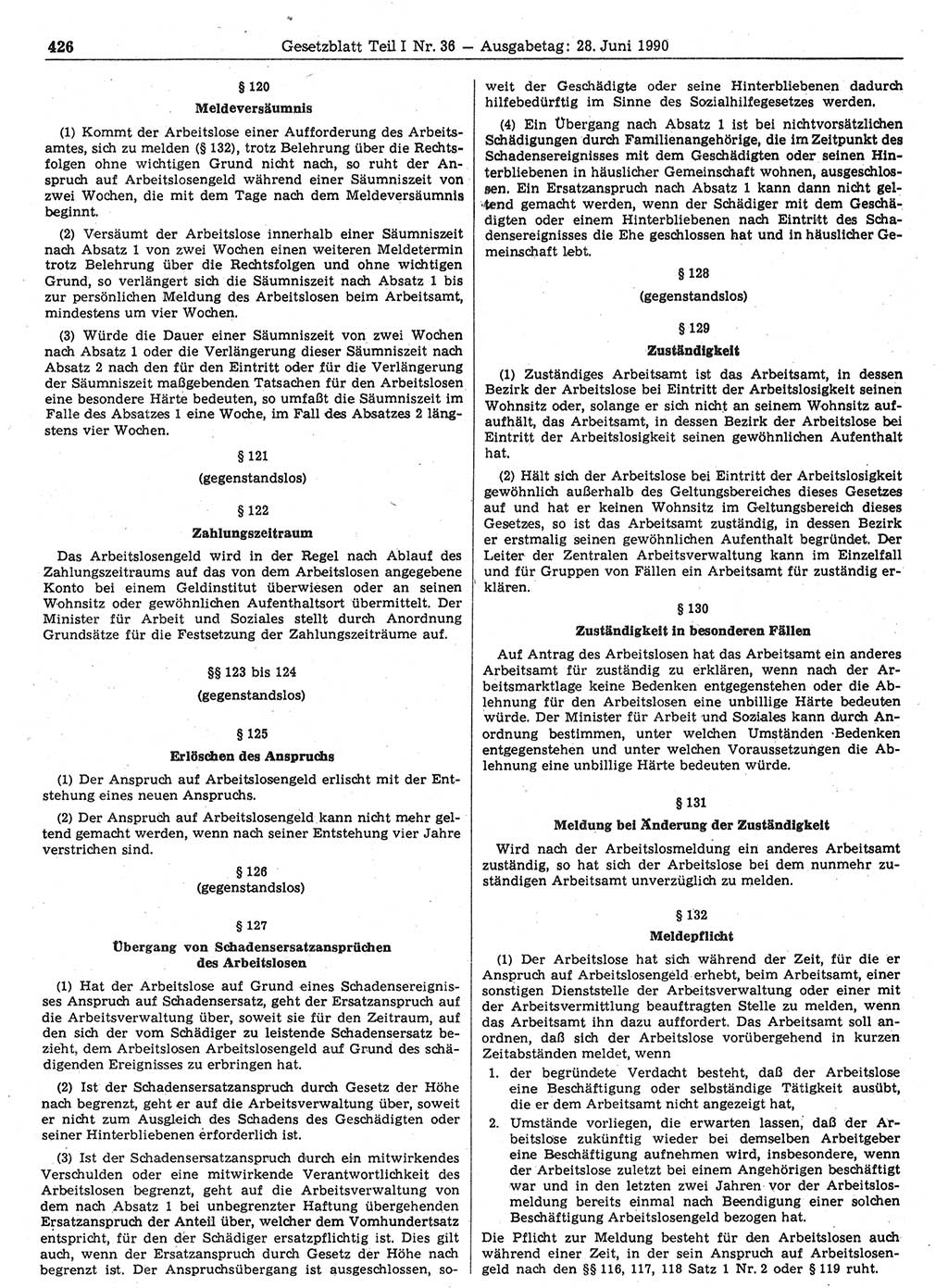 Gesetzblatt (GBl.) der Deutschen Demokratischen Republik (DDR) Teil Ⅰ 1990, Seite 426 (GBl. DDR Ⅰ 1990, S. 426)