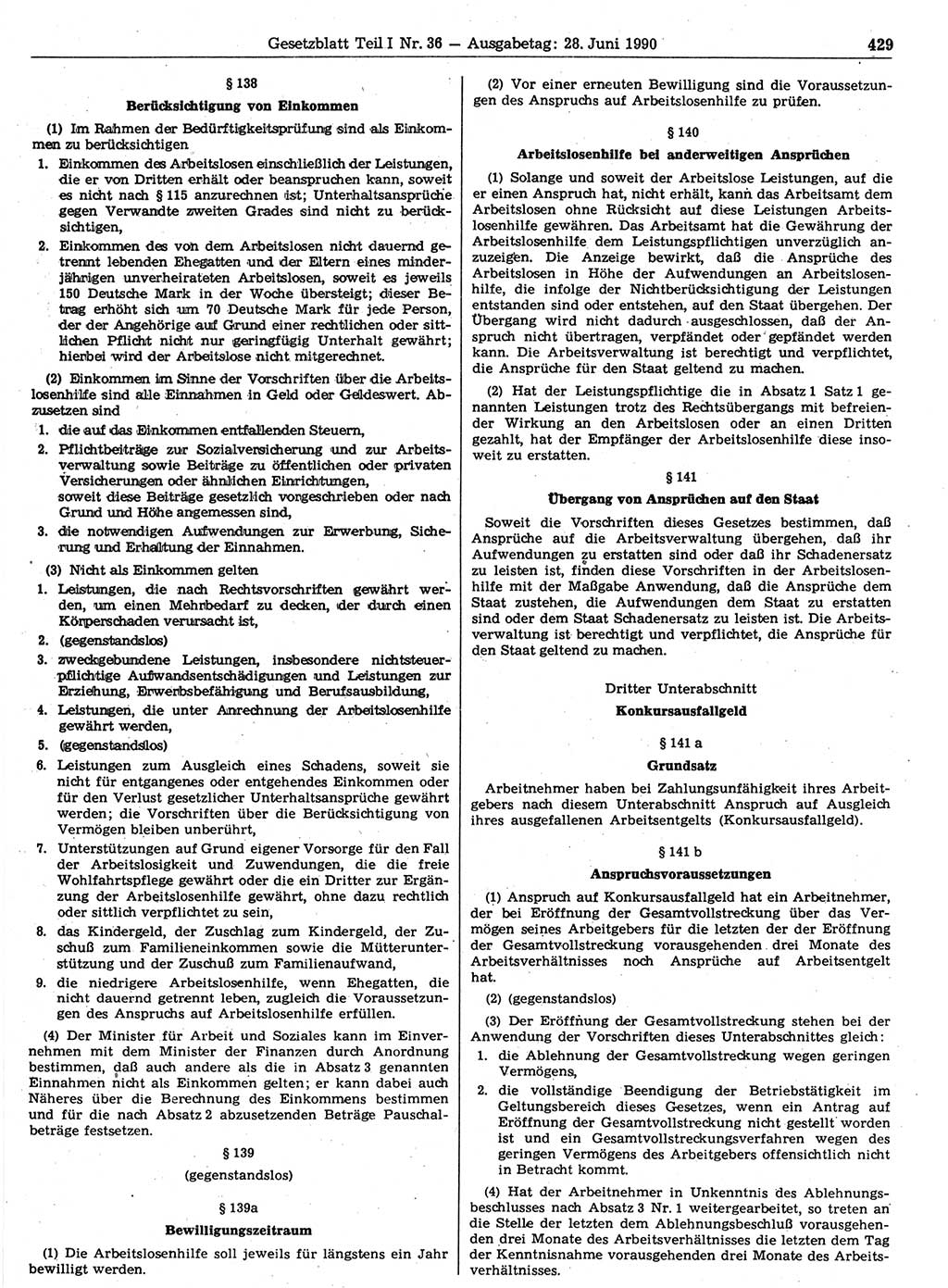Gesetzblatt (GBl.) der Deutschen Demokratischen Republik (DDR) Teil Ⅰ 1990, Seite 429 (GBl. DDR Ⅰ 1990, S. 429)
