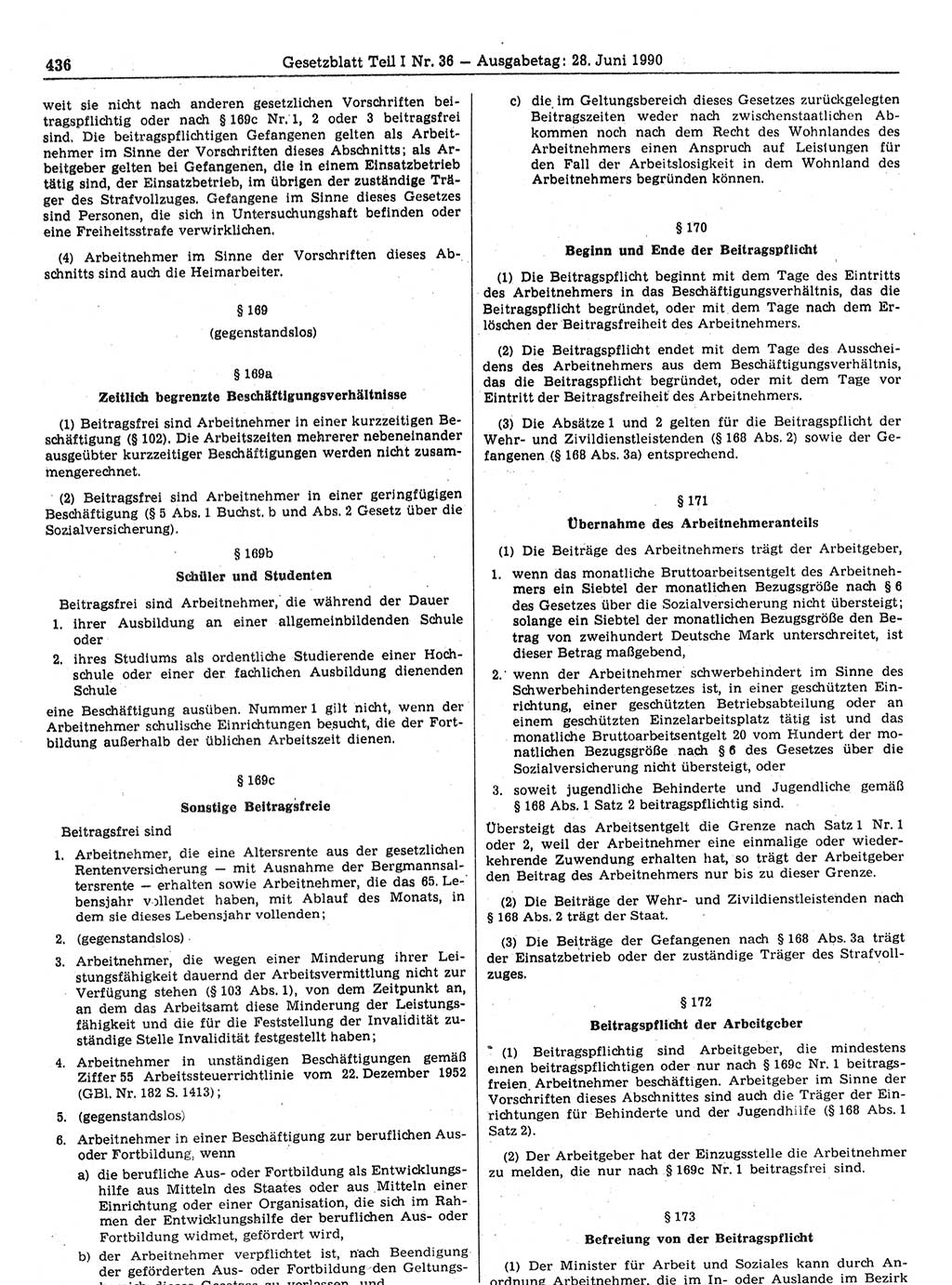 Gesetzblatt (GBl.) der Deutschen Demokratischen Republik (DDR) Teil Ⅰ 1990, Seite 436 (GBl. DDR Ⅰ 1990, S. 436)