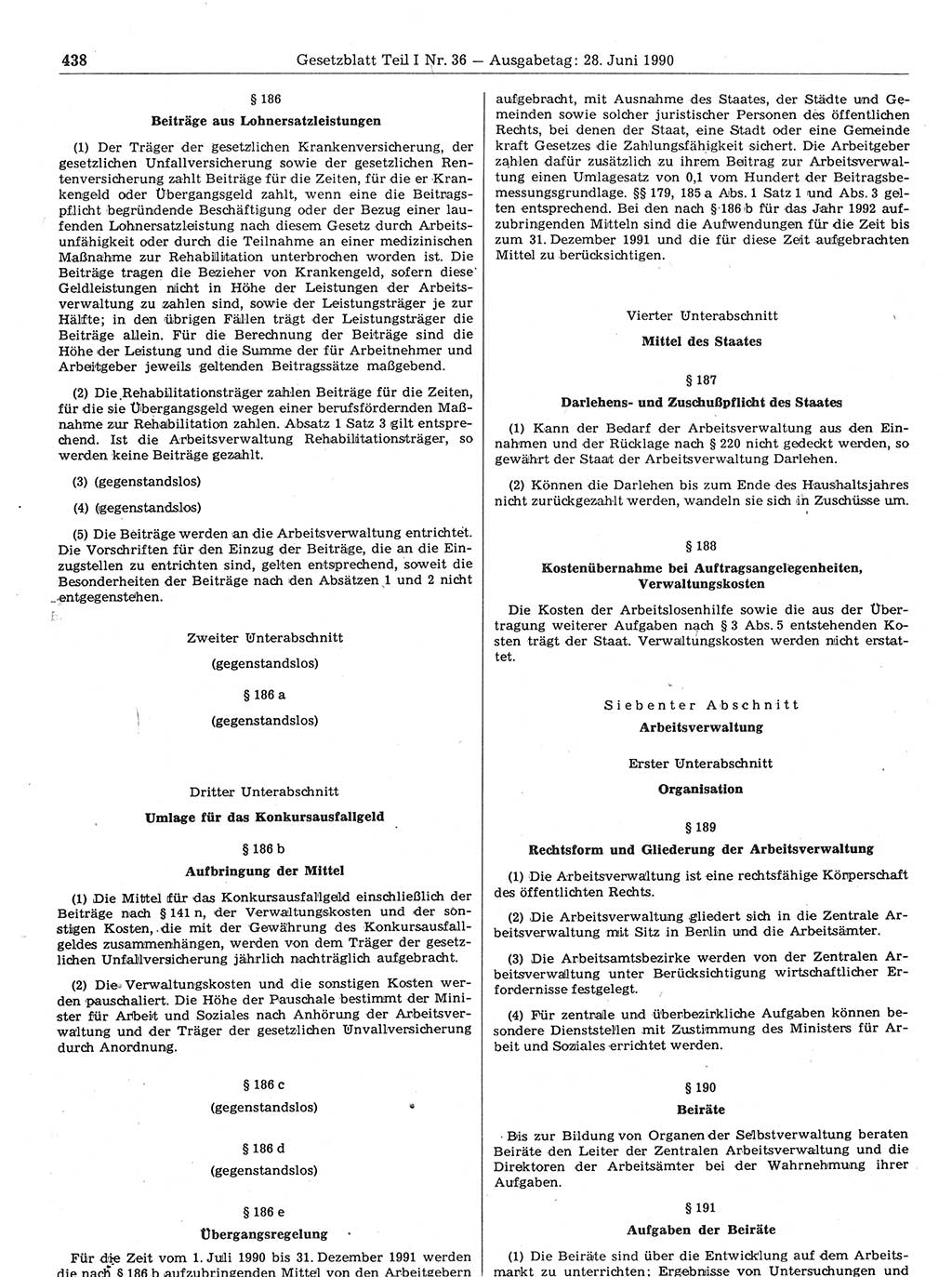 Gesetzblatt (GBl.) der Deutschen Demokratischen Republik (DDR) Teil Ⅰ 1990, Seite 438 (GBl. DDR Ⅰ 1990, S. 438)