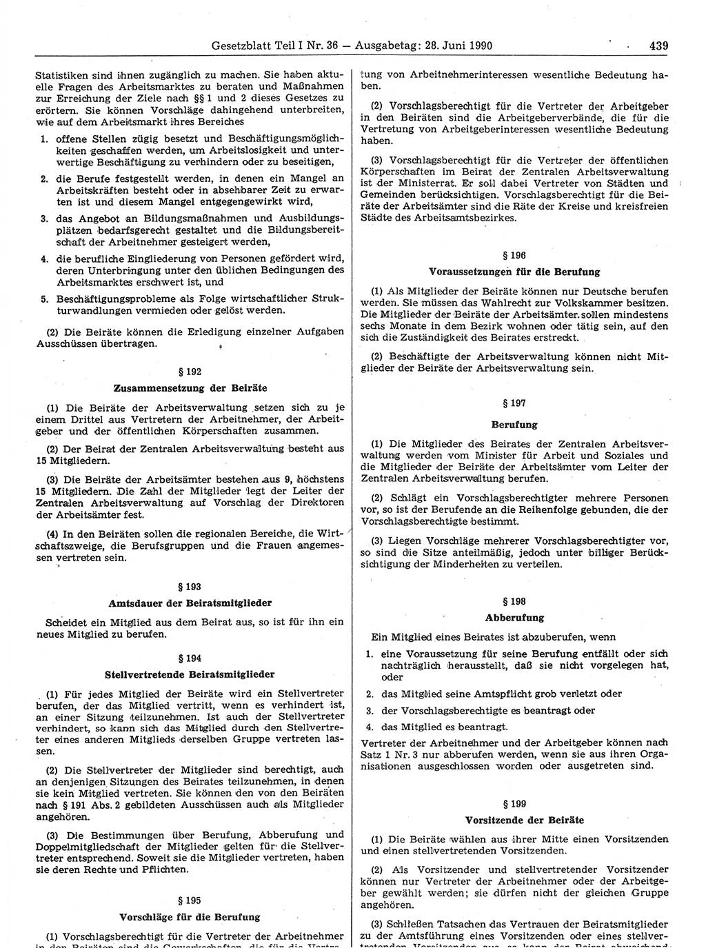 Gesetzblatt (GBl.) der Deutschen Demokratischen Republik (DDR) Teil Ⅰ 1990, Seite 439 (GBl. DDR Ⅰ 1990, S. 439)