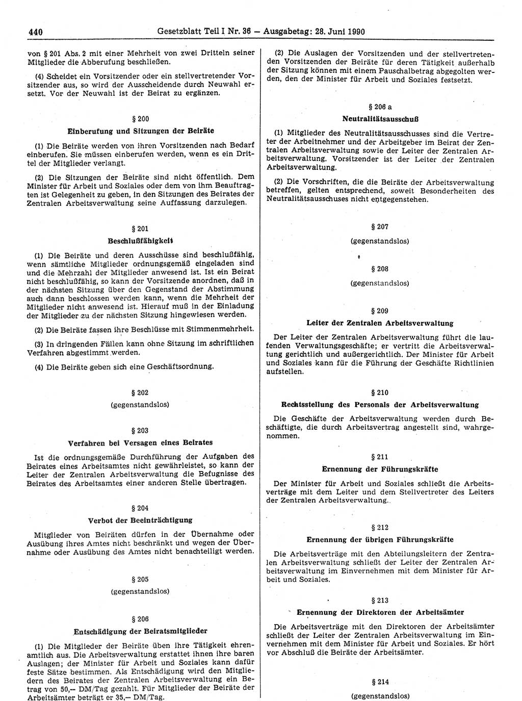 Gesetzblatt (GBl.) der Deutschen Demokratischen Republik (DDR) Teil Ⅰ 1990, Seite 440 (GBl. DDR Ⅰ 1990, S. 440)