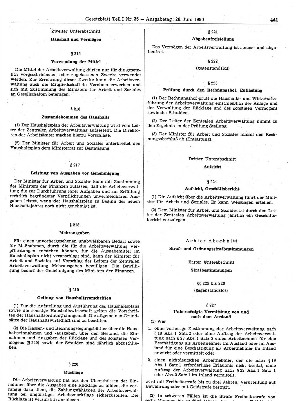 Gesetzblatt (GBl.) der Deutschen Demokratischen Republik (DDR) Teil Ⅰ 1990, Seite 441 (GBl. DDR Ⅰ 1990, S. 441)