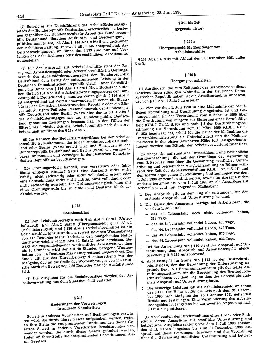 Gesetzblatt (GBl.) der Deutschen Demokratischen Republik (DDR) Teil Ⅰ 1990, Seite 444 (GBl. DDR Ⅰ 1990, S. 444)