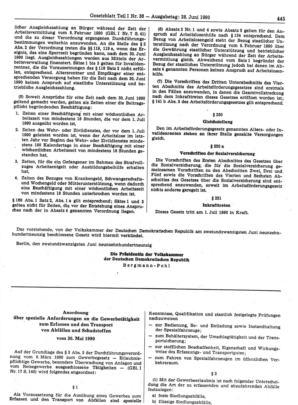 Gesetzblatt (GBl.) der Deutschen Demokratischen Republik (DDR) Teil Ⅰ 1990, Seite 445 (GBl. DDR Ⅰ 1990, S. 445)