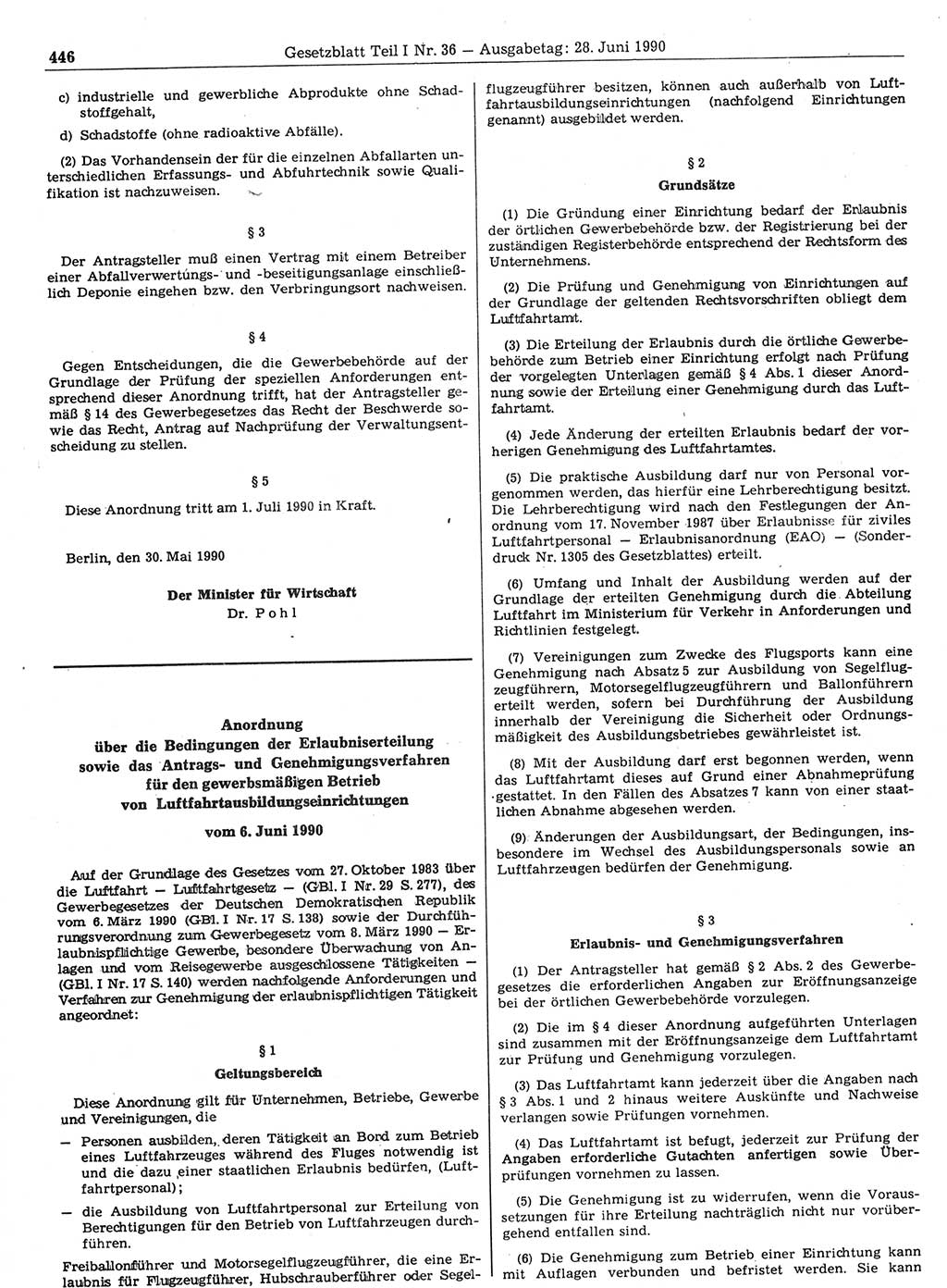 Gesetzblatt (GBl.) der Deutschen Demokratischen Republik (DDR) Teil Ⅰ 1990, Seite 446 (GBl. DDR Ⅰ 1990, S. 446)