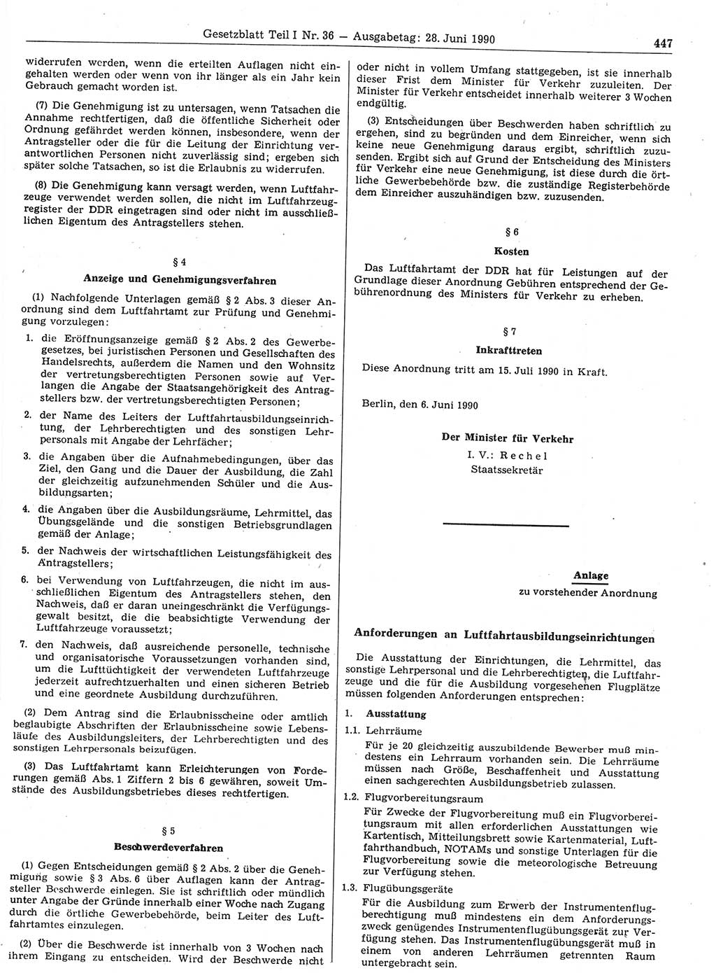Gesetzblatt (GBl.) der Deutschen Demokratischen Republik (DDR) Teil Ⅰ 1990, Seite 447 (GBl. DDR Ⅰ 1990, S. 447)