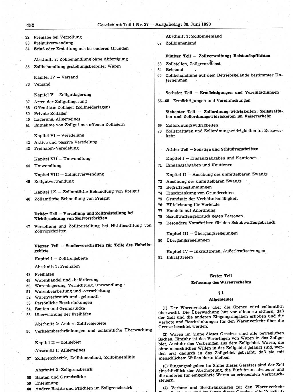 Gesetzblatt (GBl.) der Deutschen Demokratischen Republik (DDR) Teil Ⅰ 1990, Seite 452 (GBl. DDR Ⅰ 1990, S. 452)