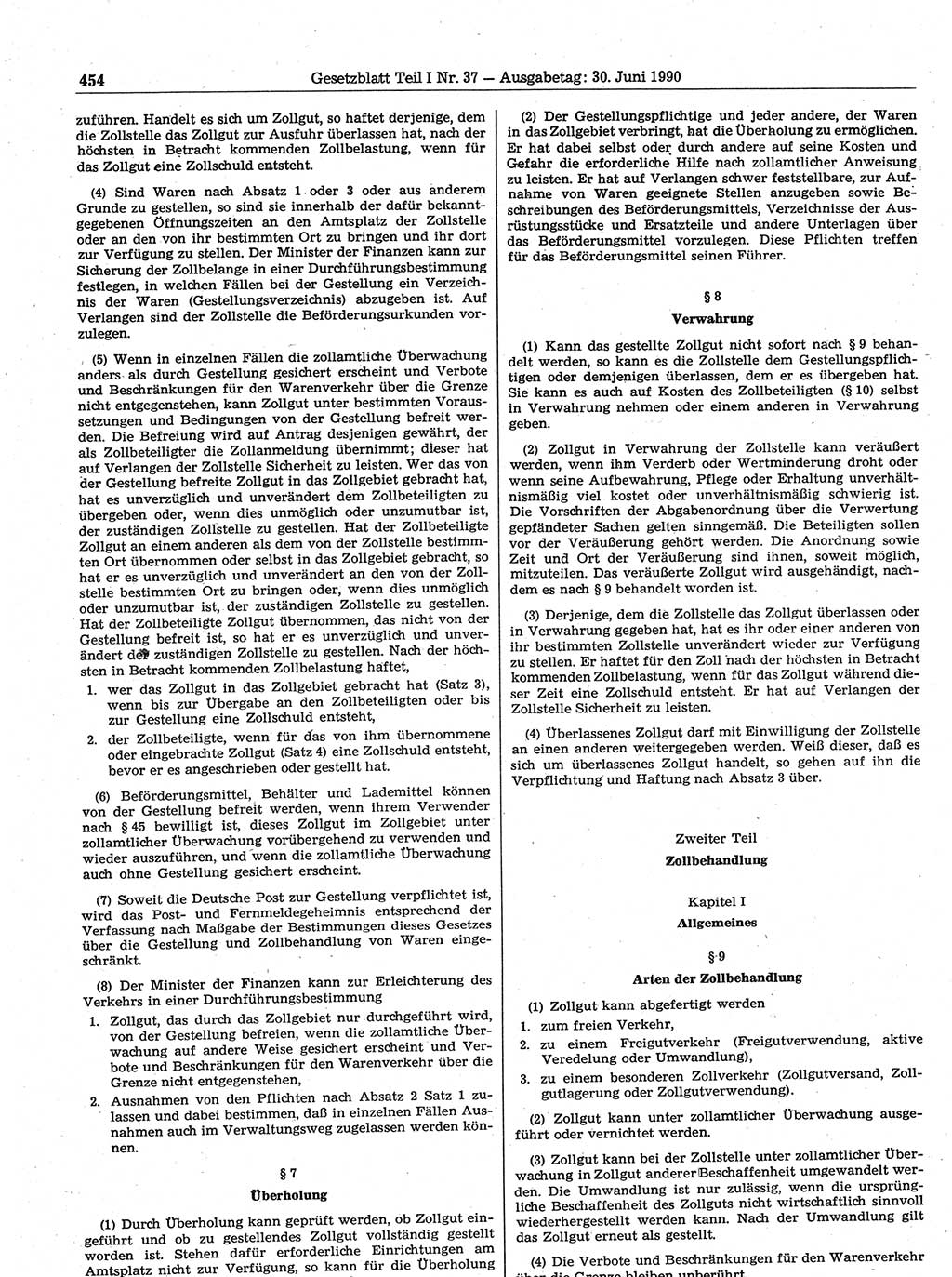 Gesetzblatt (GBl.) der Deutschen Demokratischen Republik (DDR) Teil Ⅰ 1990, Seite 454 (GBl. DDR Ⅰ 1990, S. 454)