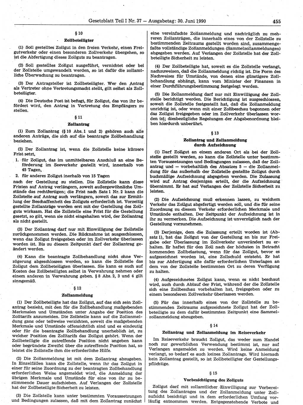 Gesetzblatt (GBl.) der Deutschen Demokratischen Republik (DDR) Teil Ⅰ 1990, Seite 455 (GBl. DDR Ⅰ 1990, S. 455)
