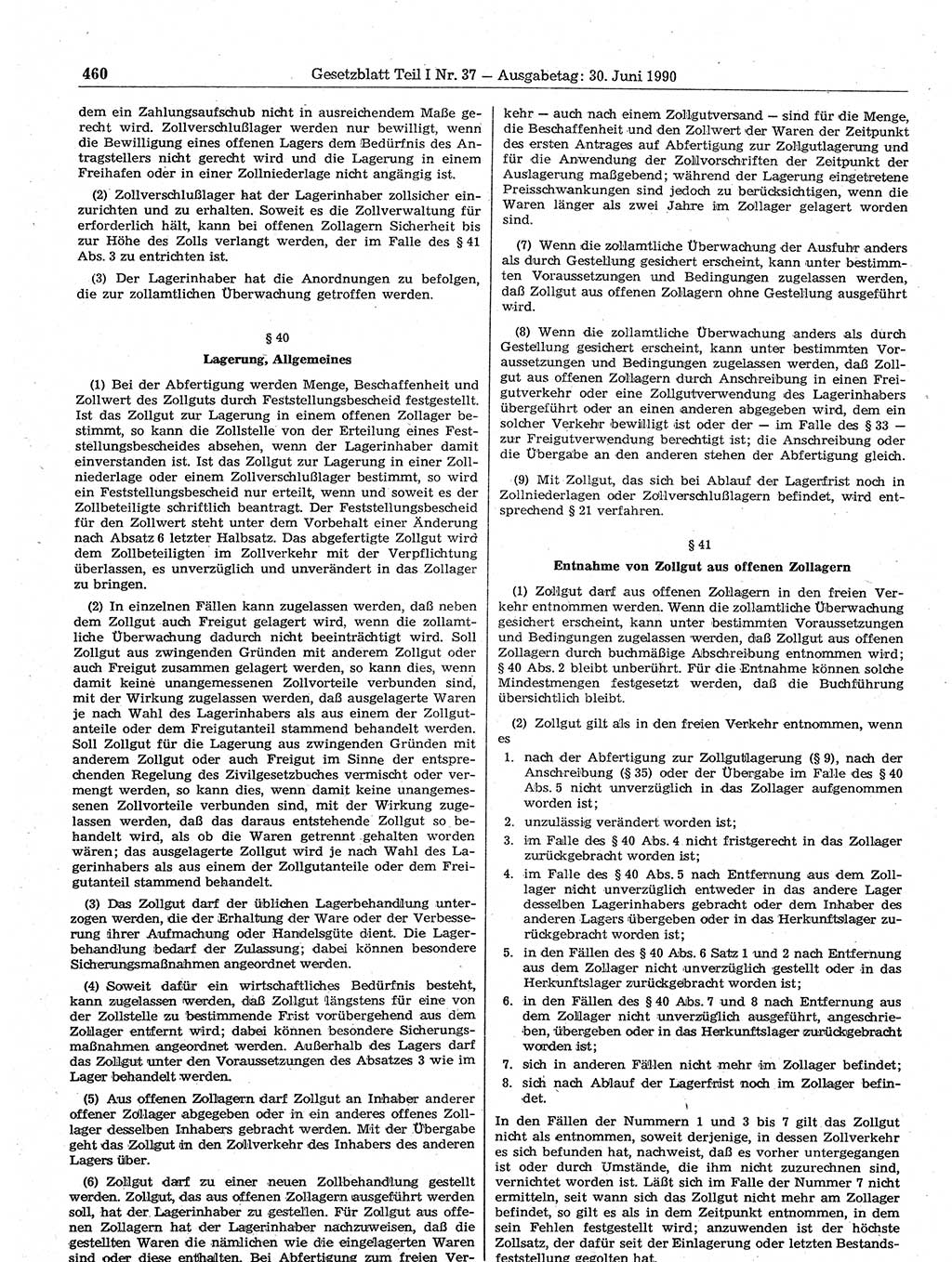 Gesetzblatt (GBl.) der Deutschen Demokratischen Republik (DDR) Teil Ⅰ 1990, Seite 460 (GBl. DDR Ⅰ 1990, S. 460)