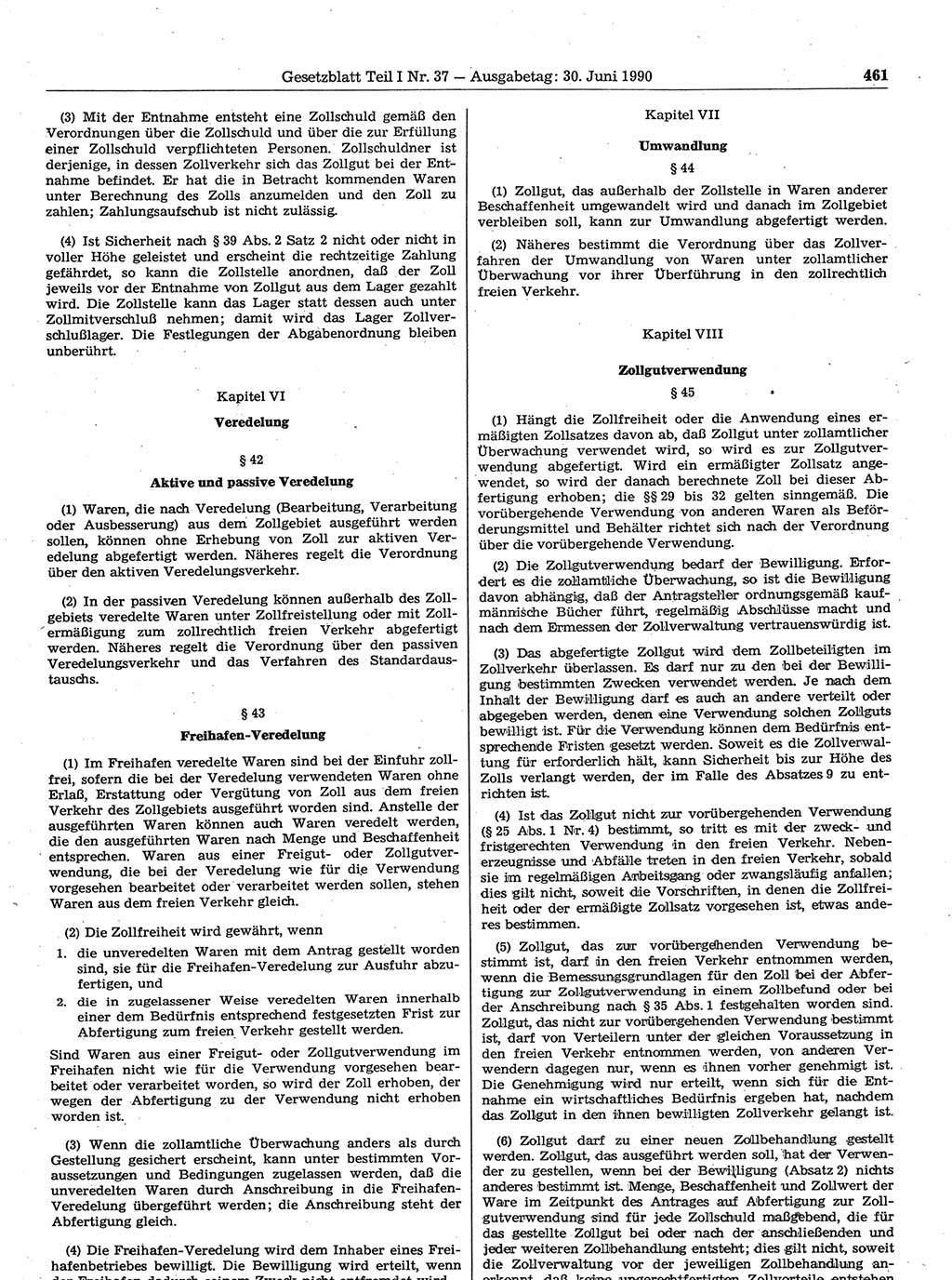 Gesetzblatt (GBl.) der Deutschen Demokratischen Republik (DDR) Teil Ⅰ 1990, Seite 461 (GBl. DDR Ⅰ 1990, S. 461)