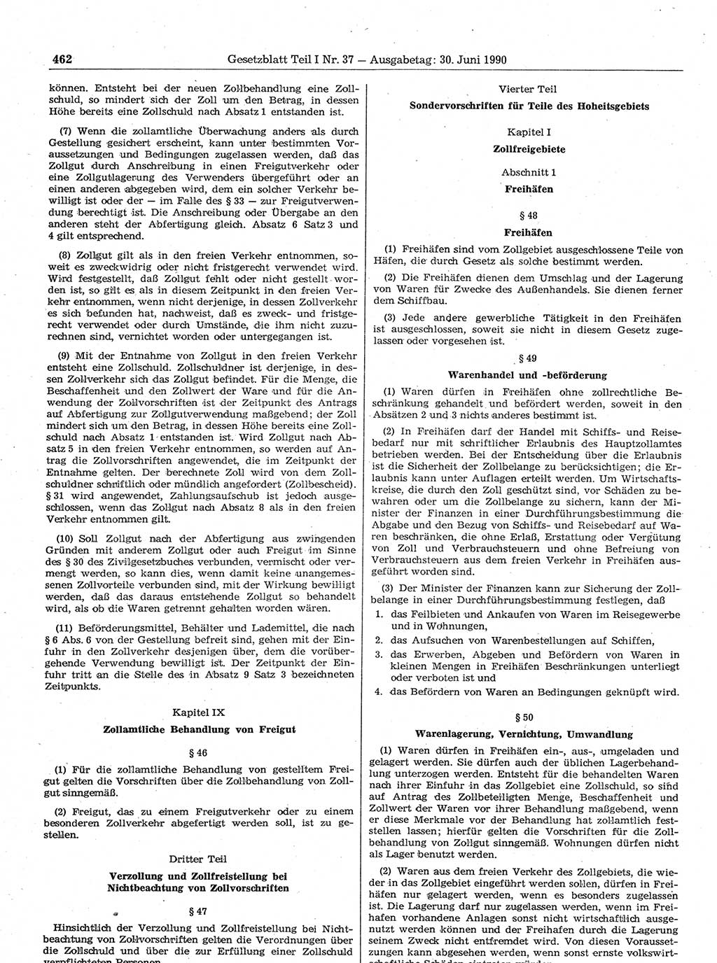 Gesetzblatt (GBl.) der Deutschen Demokratischen Republik (DDR) Teil Ⅰ 1990, Seite 462 (GBl. DDR Ⅰ 1990, S. 462)