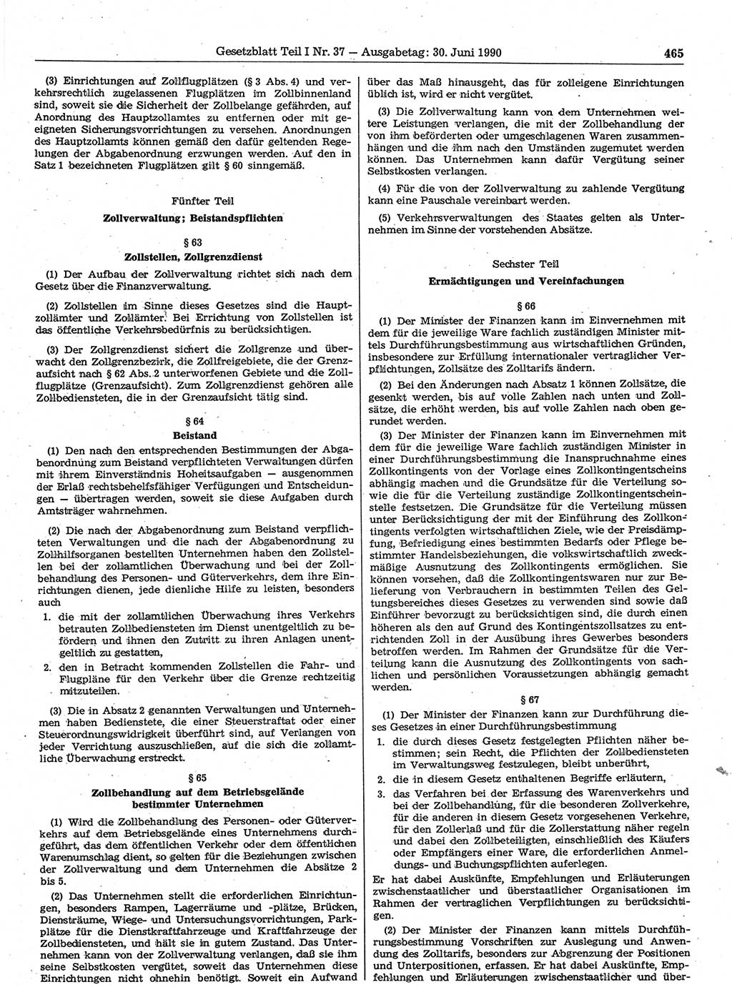 Gesetzblatt (GBl.) der Deutschen Demokratischen Republik (DDR) Teil Ⅰ 1990, Seite 465 (GBl. DDR Ⅰ 1990, S. 465)