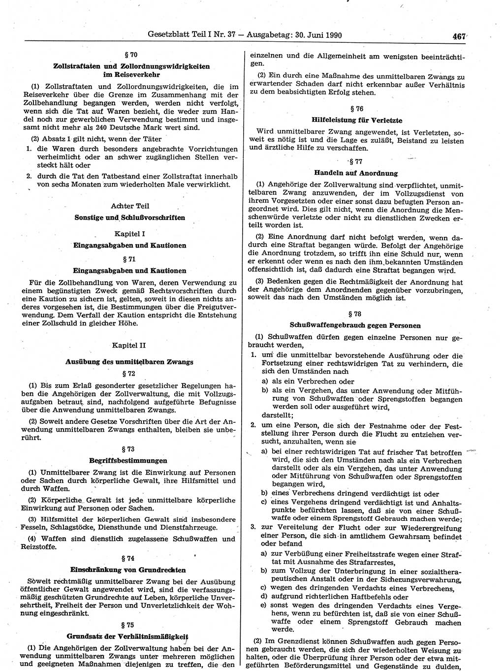 Gesetzblatt (GBl.) der Deutschen Demokratischen Republik (DDR) Teil Ⅰ 1990, Seite 467 (GBl. DDR Ⅰ 1990, S. 467)